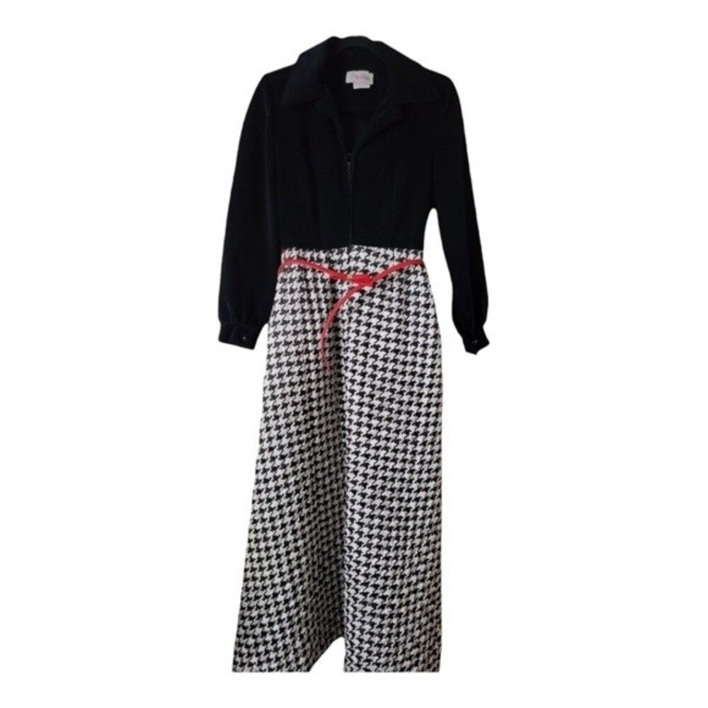 1950's Rare Evelyn Pearson Lounge Dress Robe Women M Black Plaid Costume